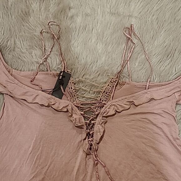 NWT Bke boutique womens dusty pink off the shoulder flowy shirt‎ - Picture 8 of 8